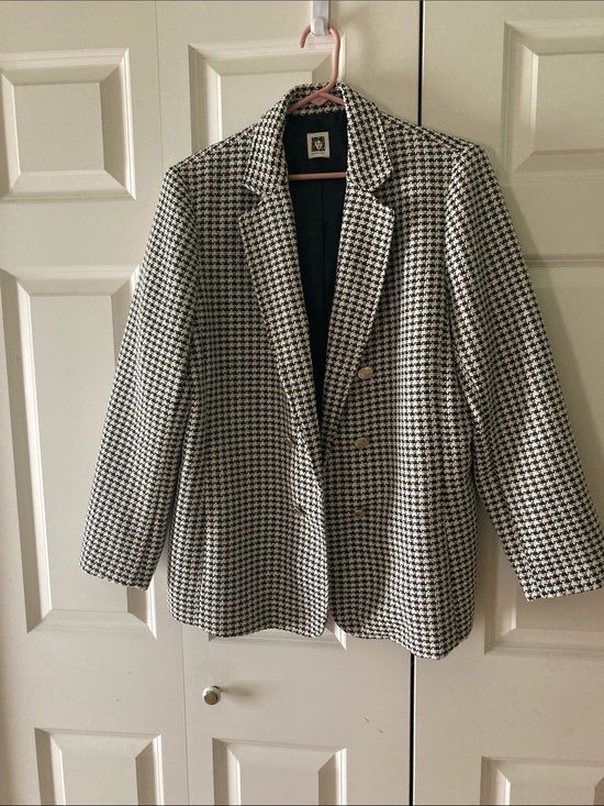 Anne Klein Jackets & Blazers - Anne Klein tweed double breasted open front blazer black off white tan classic